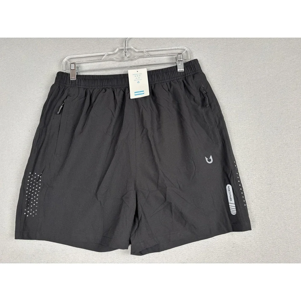 Northyard Shorts Mens Large Black Running Zip Pockets 8 Inseam Reflective Lined